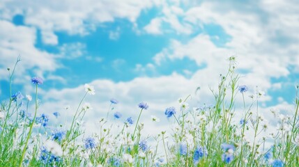 Fototapeta premium Blissful Blue Sky and Wildflowers