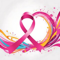 Pink ribbon line art brush style. Breast Cancer Awareness Month Campaign, attractive colorful bright abstract A poster for breast cancer awareness in white background