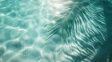 Abstract beach background with palm leaf shadow and sunlight reflections on water surface for summer getaway concept
