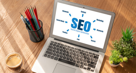 SEO search engine optimization for modish e-commerce and online retail business showing on computer screen