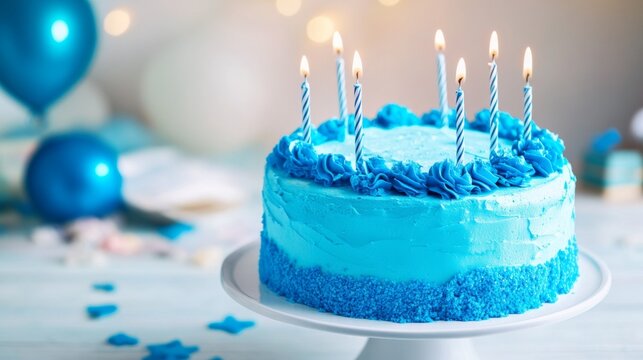 Blue Birthday Cake with Candles