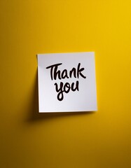 White sticky note with thank you note on pink background