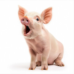 Piglet with wide open mouth on isolated white background. Big discounts, surprise, news, raffle concept. Generated AI