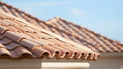 High-End Home Exterior: Detailed View of Roof Tiles on a Luxurious Villa, Highlighting the Architecture and Structure of Contemporary Residential Construction. photo