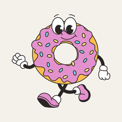 Groovy retro character donut. Sweetness. Junk food. Vector cartoon isolated illustration