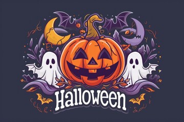Spooky halloween design with pumpkin and ghosts for festive posters and decorations. AI