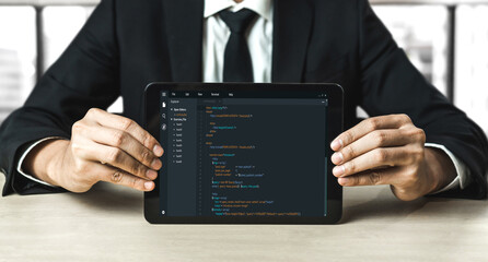 Software development programming on computer screen for modish application and program coding