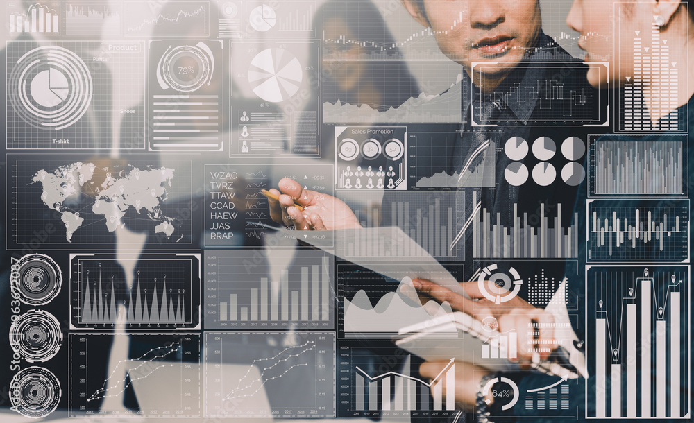 Aufkleber big data technology for business finance analytic concept. modern interface shows massive informatio
