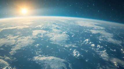 Fototapeta premium The view of Earth from space is absolutely stunning, with clouds beautifully illuminated by sunlight