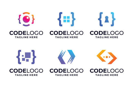 Set of colorful coding logo design