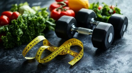 Healthy Lifestyle Essentials: Weights and Fresh Foods