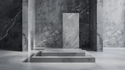 Product presentation backdrop in grey studio with space for text