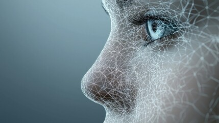 Biometric precision: advanced facial scanning line, the intricate technology of modern security, with precise recognition features enhancing personal identification and safeguarding access