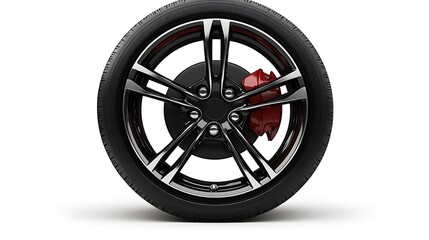 High-definition alloy wheel and tire, isolated with precision on white.