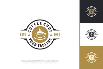 Vintage emblem coffee shop logo design.