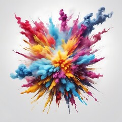 Colorful explosion of colored powder on white background, abstract colorful burst and smoke Creating a Dynamic and Stunning in white background