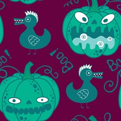 Halloween cute pumpkins seamless monsters pattern for wrapping paper and fabric