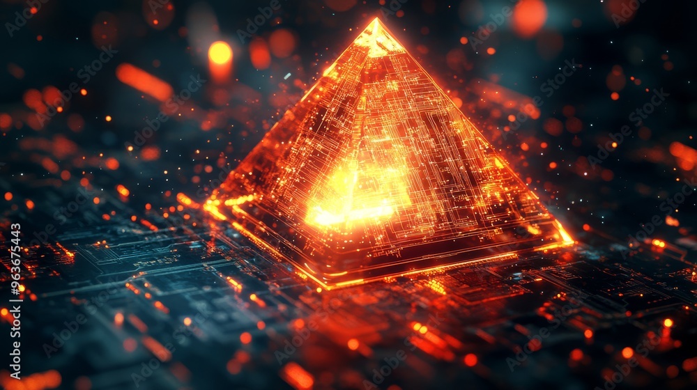 Poster this advanced 3d pyramid design uses sophisticated data analysis to showcase innovative concepts and