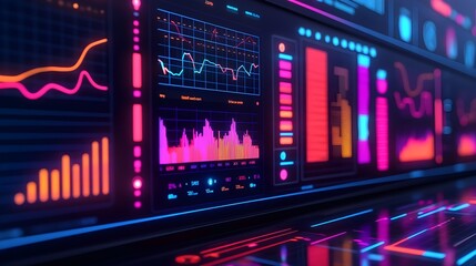 Obraz premium Futuristic Digital Dashboard with Neon Lights