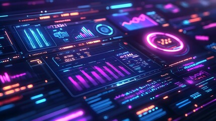 Futuristic Digital Interface with Neon Lights