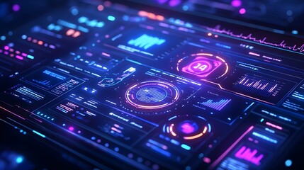 Fototapeta premium Futuristic Digital Interface with Glowing Neon Lights