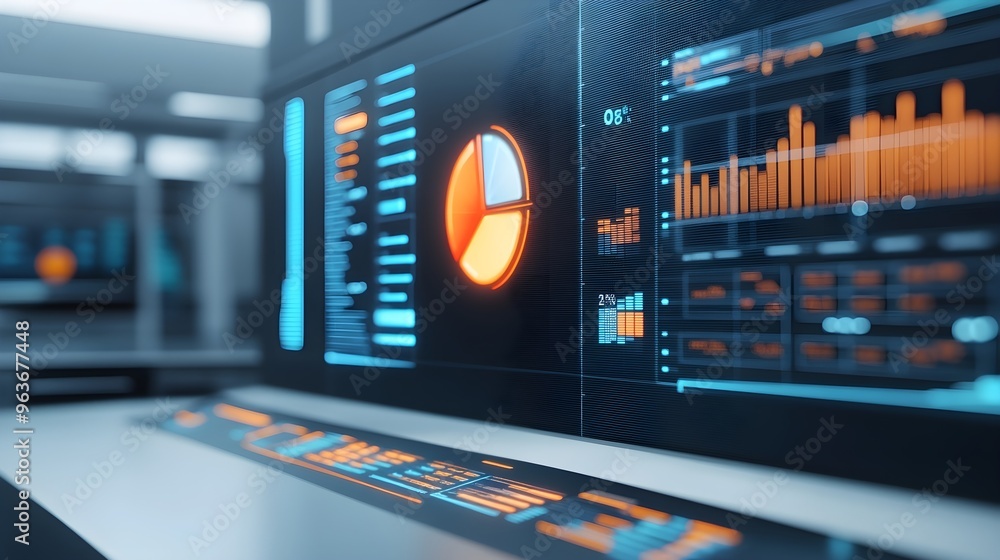 Poster futuristic technology interface with data charts