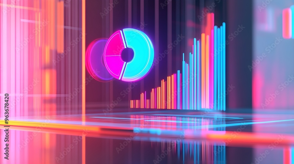 Poster neon glow abstract background with charts and data