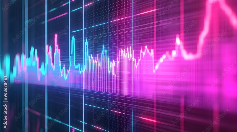 Aufkleber neon grid & data flow - abstract technology background