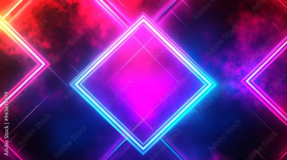 Wall mural vibrant neon diamond abstract background