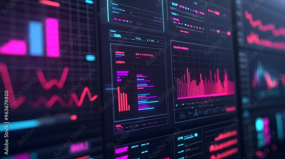 Poster neon tech data graphs - futuristic digital interface