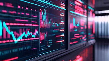 Fototapeta premium Neon Stock Market Data Screens