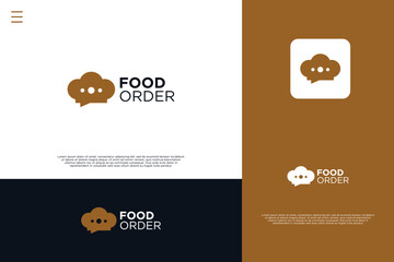 Food order logo design. chat  with chef hat logo combination