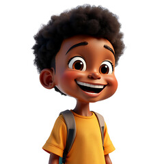 Smiling Cute 3d  Little African American Boy With Afro Hair on Transparent Background
