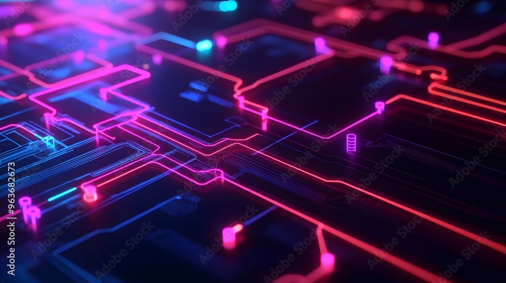 Poster abstract neon circuit board pattern background