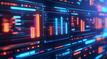 Obraz premium Abstract Futuristic Technology Background with Neon Lights
