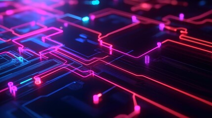 Obraz premium Abstract Neon Circuit Board Pattern Background