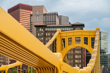 Pittsburg, PA skyline and Roberto Clemente Bridge.