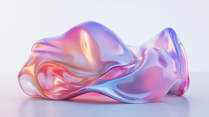 Fototapeta premium 3D render of fluid translucent liquid shape with iridescent pastel colors on white background, fluid and organic shapes