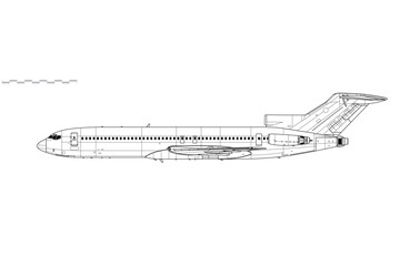 Boeing 727-200. Vector drawing of narrow-body mid-range passenger jet airliner. Side view. Image for illustration and infographics.
