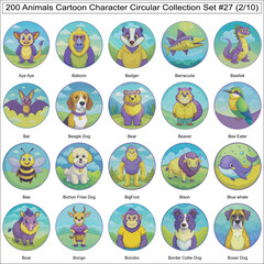 Fototapeta premium Animals Cartoon Character Circular Collection Set of 200 Isolated Animals Part 2