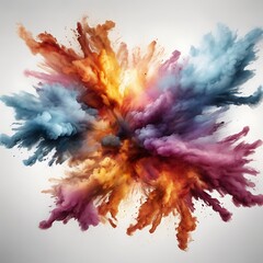Colorful explosion of colored powder on white background, abstract colorful burst and smoke Creating a Dynamic and Stunning in white background
