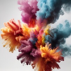 Colorful explosion of colored powder on white background, abstract colorful burst and smoke Creating a Dynamic and Stunning in white background