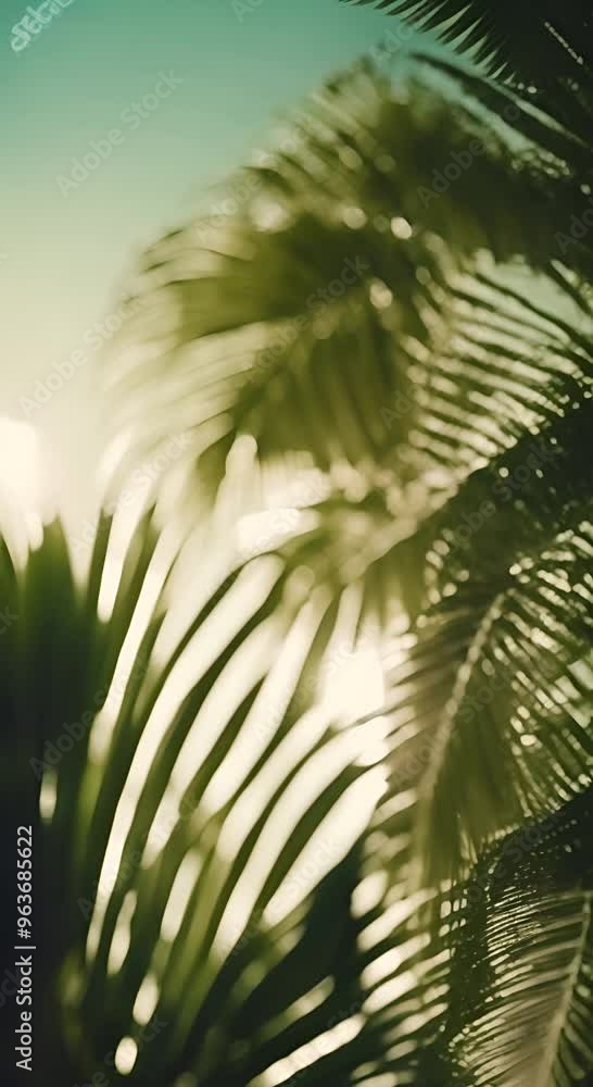 Poster shadow background of tropical palm leaves vertical background seamless looping overlay virtual video