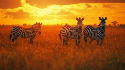 Obraz premium Zebras at Sunset in the Savanna