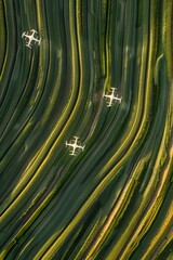 Drones deployed over agricultural fields, capturing real-time data on soil moisture, crop health