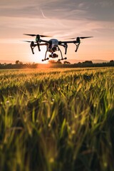 Naklejka premium Drones deployed over agricultural fields, capturing real-time data on soil moisture, crop health
