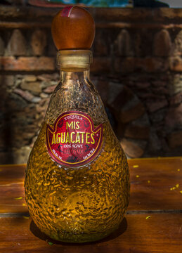 MIS AGUACATES tequila brand made in Jalisco, as a commercial brand for sale with advertising and marketing front view of its bottle