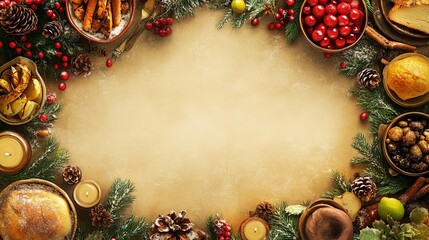 Billboard showing a traditional Christmas feast, with space on the tablecloth for text, holiday dinner event, culinary Christmas event