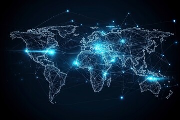 Global network connection. World map point and line composition concept of global business. Vector Illustration.generative ai