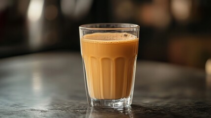 A hot cup of tea (chai) in a glass 